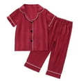 thumbnail image 1 of Kids Silk Pajamas Girls Short Sleeve Button-Down Sleepwear with Pants Girl Summer Pajamas PJS for Girls Size 5T, 1 of 5