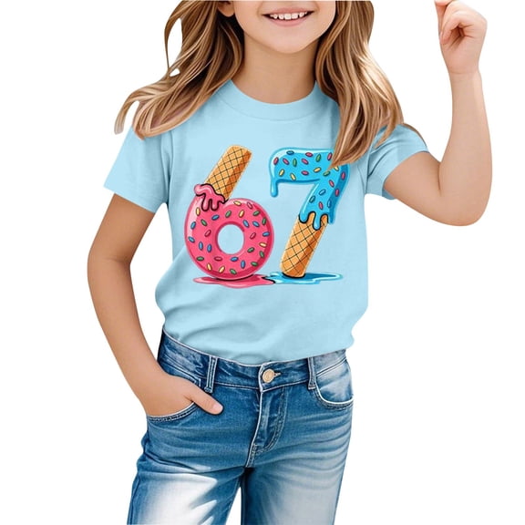 Kids Six Seven Ice Cream Tshirts Kids Youth Funny 67 Hands Meme 6 7 T-Shirt Light Blue 9 Y-10 Y