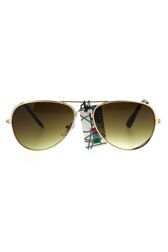 Kids Size Boys Classic Pilot Aviator Metal Rim Police Style Sunglasses Gold Brown