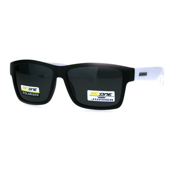 Kids Size Boys Polarized Narrow Horned Sport Plastic Sunglasses White Arm