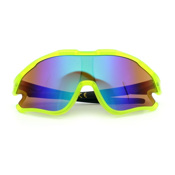 Kids Size Boys Xloop Shield Color Mirror Plastic Wrap Around Sport Sunglasses Green - Teal Mirror
