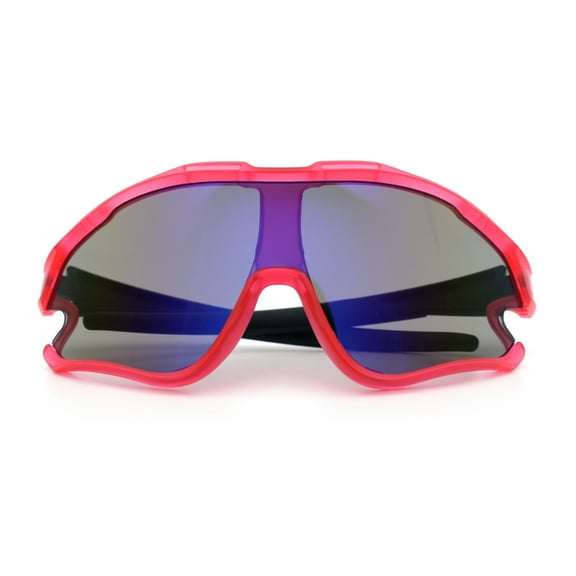 Kids Size Boys Xloop Shield Color Mirror Plastic Wrap Around Sport Sunglasses Pink - Blue Mirror