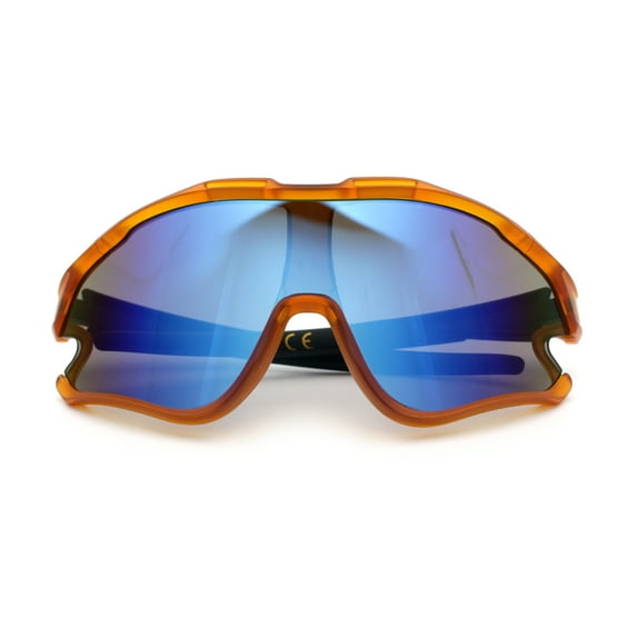 Kids Size Boys Xloop Shield Color Mirror Plastic Wrap Around Sport Sunglasses Red Orange - Blue Mirror