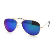 SA106 Kids Size Color Mirror Classic Tear Drop Shape Officer Pilots Wire Rim Sunglasses Gold - Teal Mirror