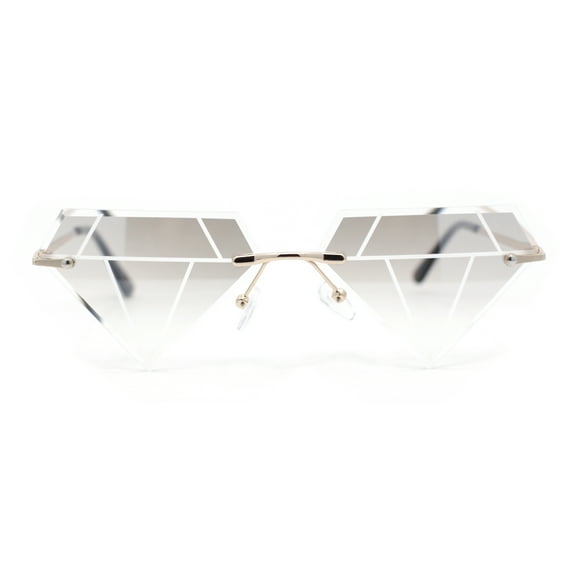 Kids Size Fun Bling Diamond Lens Rimless Party Shade Sunglasses Gold - Grey Clear