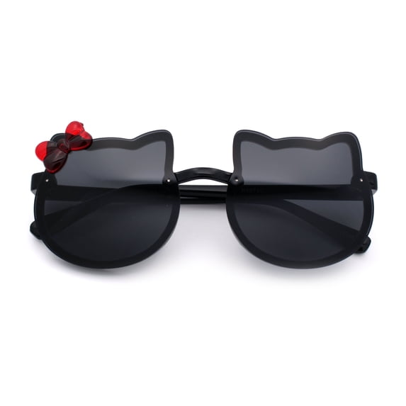 Kids Size Girls Cute Bow Tie Kitty Ear Rimless Plastic Sunglasses All Black