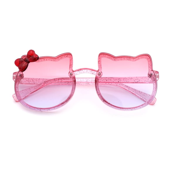 Kids Size Girls Cute Bow Tie Kitty Ear Rimless Plastic Sunglasses Pink Glitter - Pink Blue