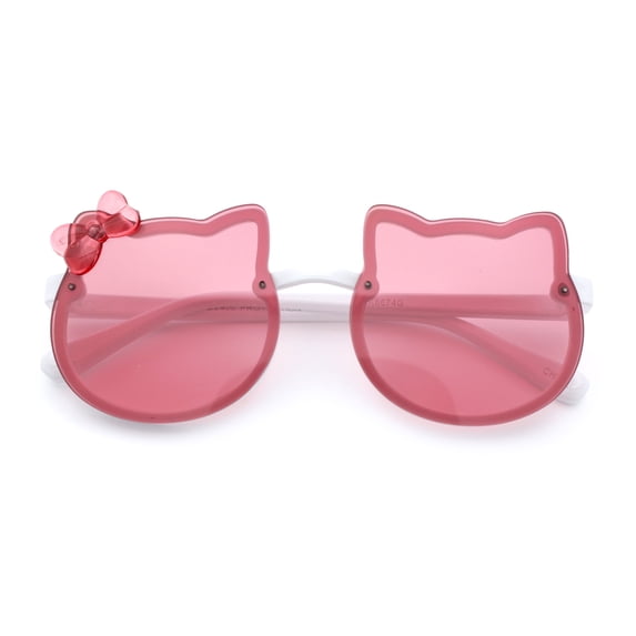 Kids Size Girls Cute Bow Tie Kitty Ear Rimless Plastic Sunglasses White - Pink