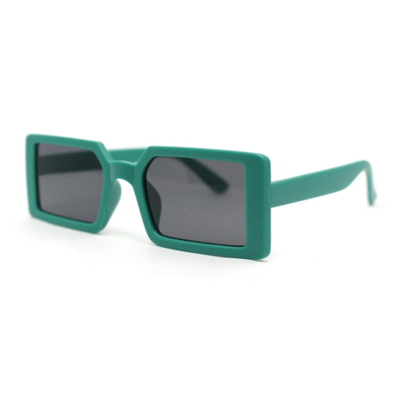 Kids Size Square Rectangle Thin Plastic Mod Fashion Minimal Sunglasses Green - Black