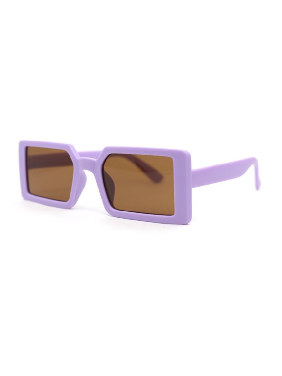 Kids Size Square Rectangle Thin Plastic Mod Fashion Minimal Sunglasses Purple - Brown