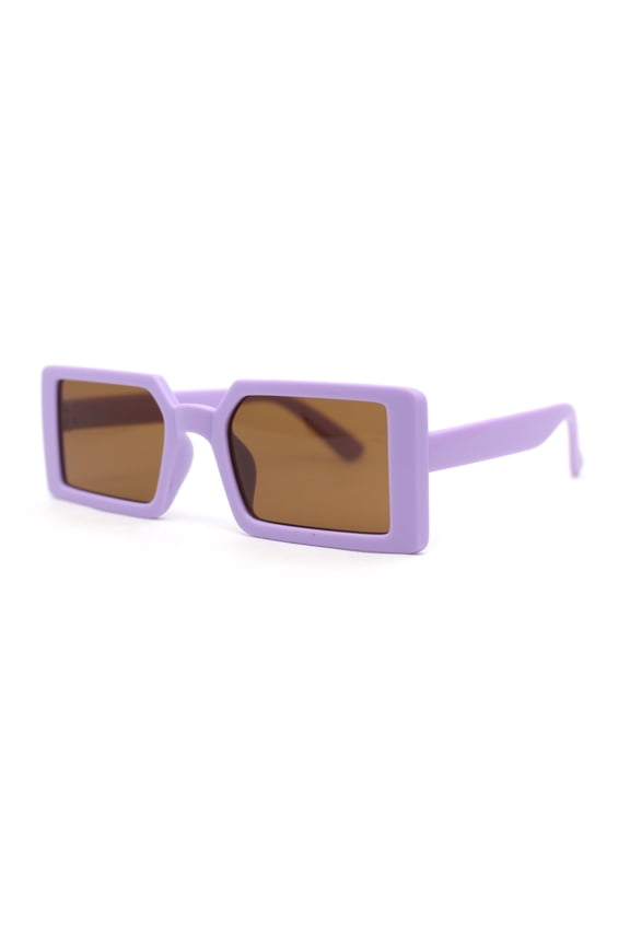 Kids Size Square Rectangle Thin Plastic Mod Fashion Minimal Sunglasses Purple - Brown