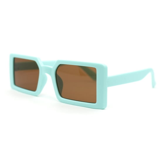 Kids Size Square Rectangle Thin Plastic Mod Fashion Minimal Sunglasses Sky Blue - Brown
