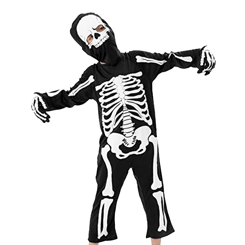 Kids Skeleton Costumes with Mask Gloves, Halloween Scary Dress Up