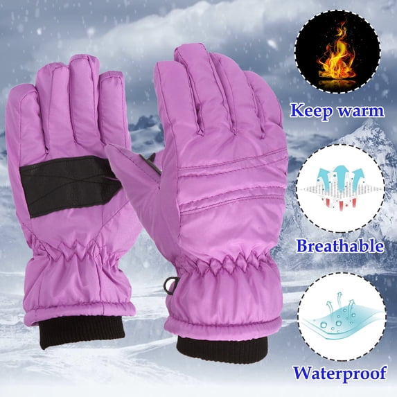 Kids Ski Gloves Boys & Girls Warm Thermal Mittens for Skiing Riding Color Purple Size M