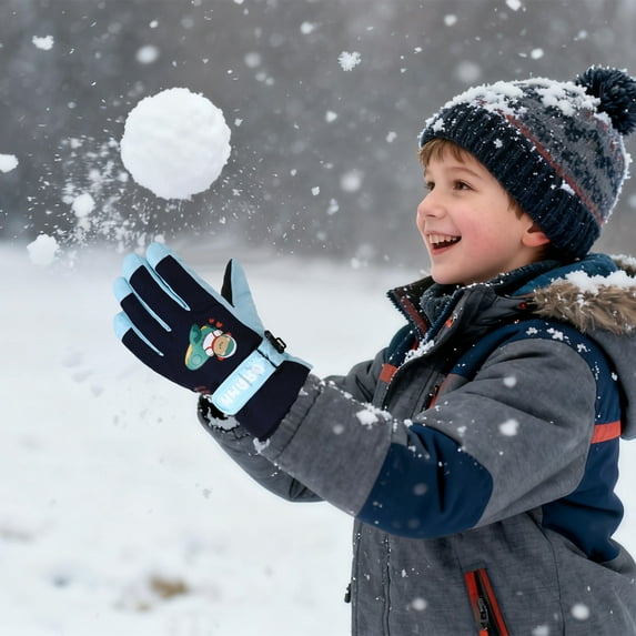 Kids Ski Gloves Children Winter Gloves Outdoor Sports Windproof Thick Warm Lanyard Attachment Cold Weather Protection Comfortable Fit