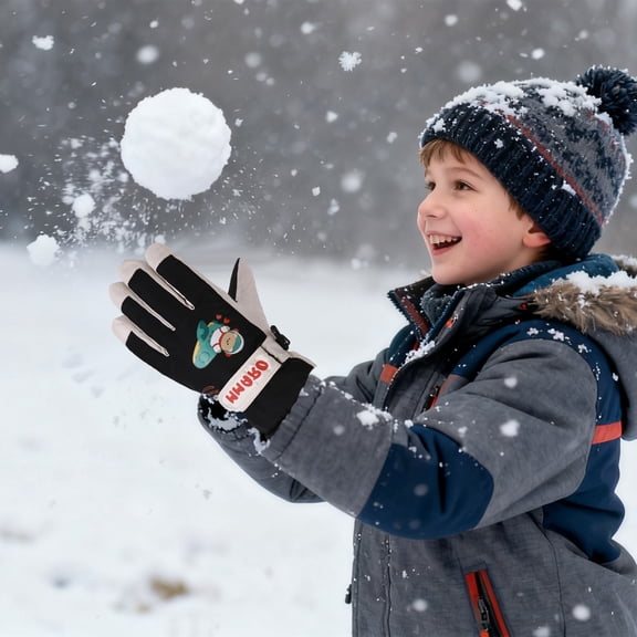 Kids Ski Gloves Children Winter Gloves Outdoor Sports Windproof Thick Warm Lanyard Attachment Cold Weather Protection Comfortable Fit