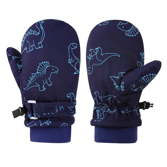Kids Ski Gloves Splashproof Mittens Printed Dinosaur Pattern Ice Skating Gloves Windproof Children Winter Warm Gloves