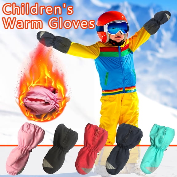Kids Ski Gloves Toddler Mittens Waterproof Winter Warm Snowboard Mittens with Long for Kids Girls Green