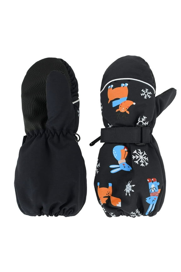Kids Ski Gloves Toddler Warm Winter Mittens Waterproof Toddler Snow Gloves Toddler Boys Girls Mittens for Cold Weather Black 1-4 Years