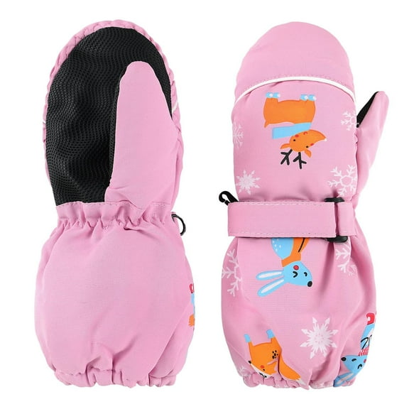 Kids Ski Gloves Toddler Warm Winter Mittens Waterproof Toddler Snow Gloves Toddler Boys Girls Mittens for Cold Weather Pink 1-4 Years