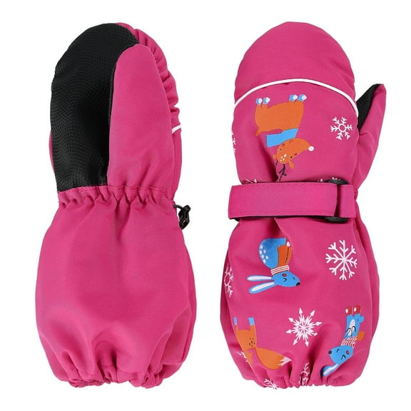 Kids Ski Gloves Toddler Warm Winter Mittens Waterproof Toddler Snow Gloves Toddler Boys Girls Mittens for Cold Weather Rose 5-8 Years