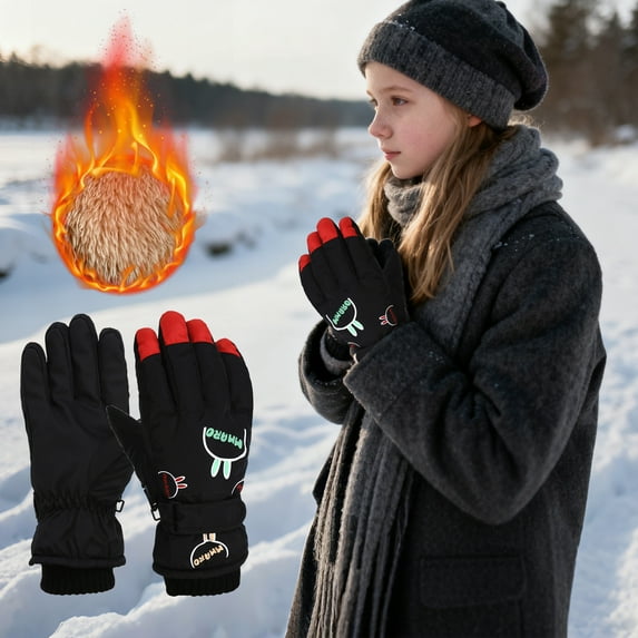 Kids Ski Gloves with Thick Fleece Lining Warm and Cozy for Age 8-12 Boys Girls Gloves