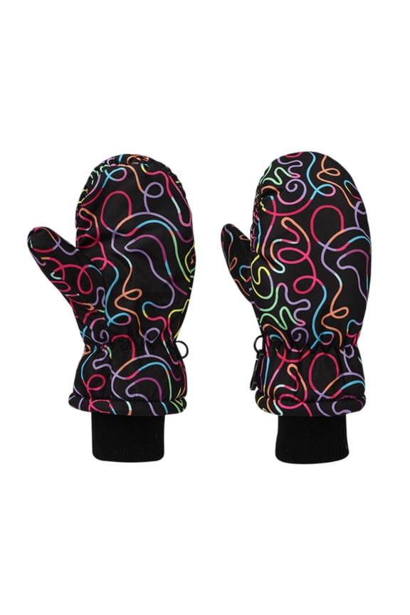 Kids Ski Mittens Space Astronaut Printed Winter For Boys Girls Windproof Warm Insulated Mitten With Adjustable Strap Toddler Children Cold Weather Skiing Snowboarding