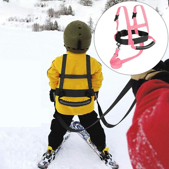 Kids Ski Shoulder Harness Leash, Skating, Snowboard, Roller Skating Training Harness, Shock Absorbing Teaches Speed for Beginners Pink