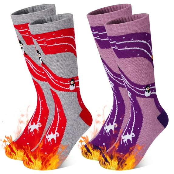 Kids Ski Socks 2 Pairs Girls Warm Thick Snow Socks for 3-12 Years Boys Girls
