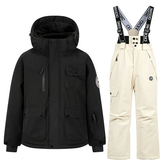 Kids Ski Suit 2-Piece Set Waterproof Windproof Snow Rain Jacket and Ski Pants Snowsuit Winter Outdoor Thermal Warm Outfit for Boys Girls 3-14 Year