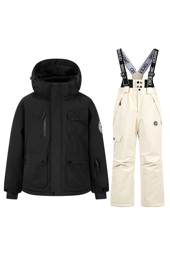 Kids Ski Suit 2-Piece Set Waterproof Windproof Snow Rain Jacket and Ski Pants Snowsuit Winter Outdoor Thermal Warm Outfit for Boys Girls 3-14 Year