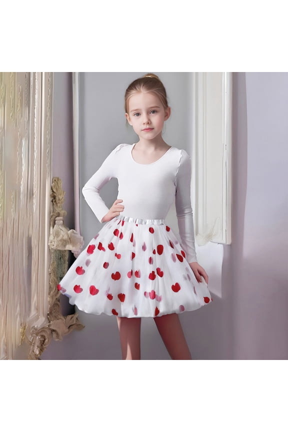 Kids Skirts Valentine'S Day Clothes For Toddler Kids Baby Girls Dancing Skirt Heart Prints Mesh Ballet Tutu Skirts Valentine White One Size