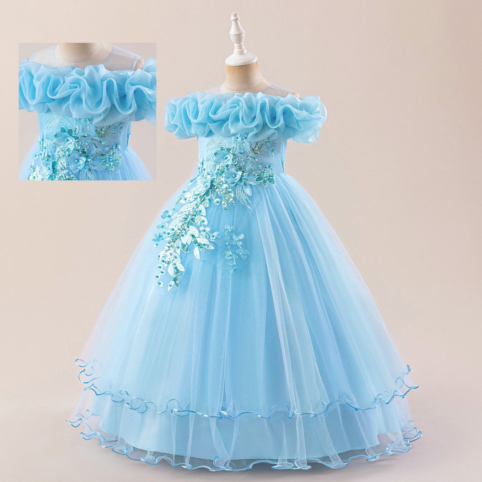 Kids Sky Blue Girls Dress Ruffle Baby Tulle Dress Long Dresses for — free download