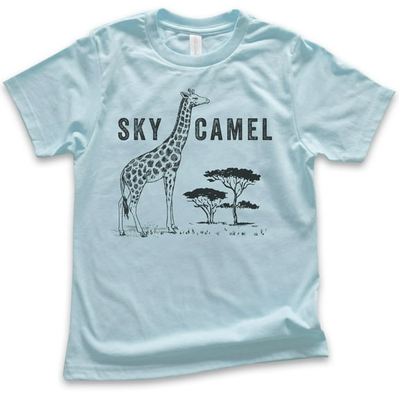 Kids Sky Camel Shirt, Youth Kids Boy Girl T-Shirt, Funny Giraffe Shirt, Safari Shirt, Light Blue, Medium