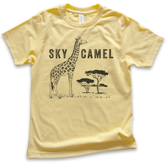 Kids Sky Camel Shirt, Youth Kids Boy Girl T-Shirt, Funny Giraffe Shirt, Safari Shirt, Yellow, Small