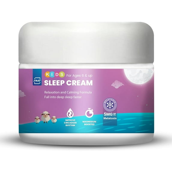 Kids Sleep Cream by PMT, Natural Sleeping Aid Regulates Sleep Patterns to Fall Asleep Faster, Uses Natural Ingredients Menthol & Lavender, Improves Circadian Rhythm for Ages 6 and up - 2.83oz
