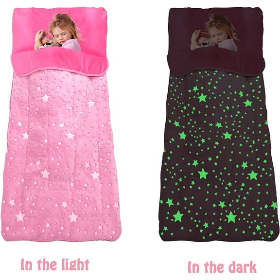 Kids Sleeping Bag for Girls & Boys, Large Kids Sleeping Bag with Pillow, Glow in The Dark Slumber Bag,Soft and Comfortable for Childern Daycare, Sleepovers Travel