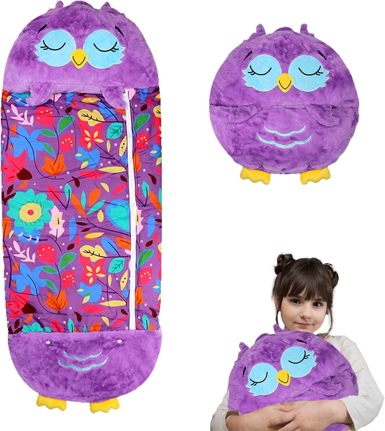 Kids Sleeping Bag With Pillow, Foldable 2-in-1 Cartoon Animal Sleeping ...