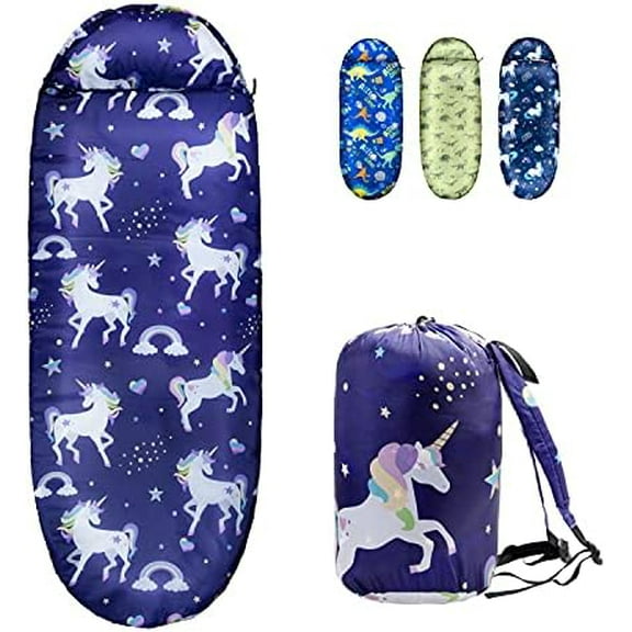 Kids Sleeping Bags for Girls Unicorn Rainbow Star YOLO 45 Camping Sleeping Bags for Kids with Carry Bag - Outdoor and Indoor (Unicorn-PL)