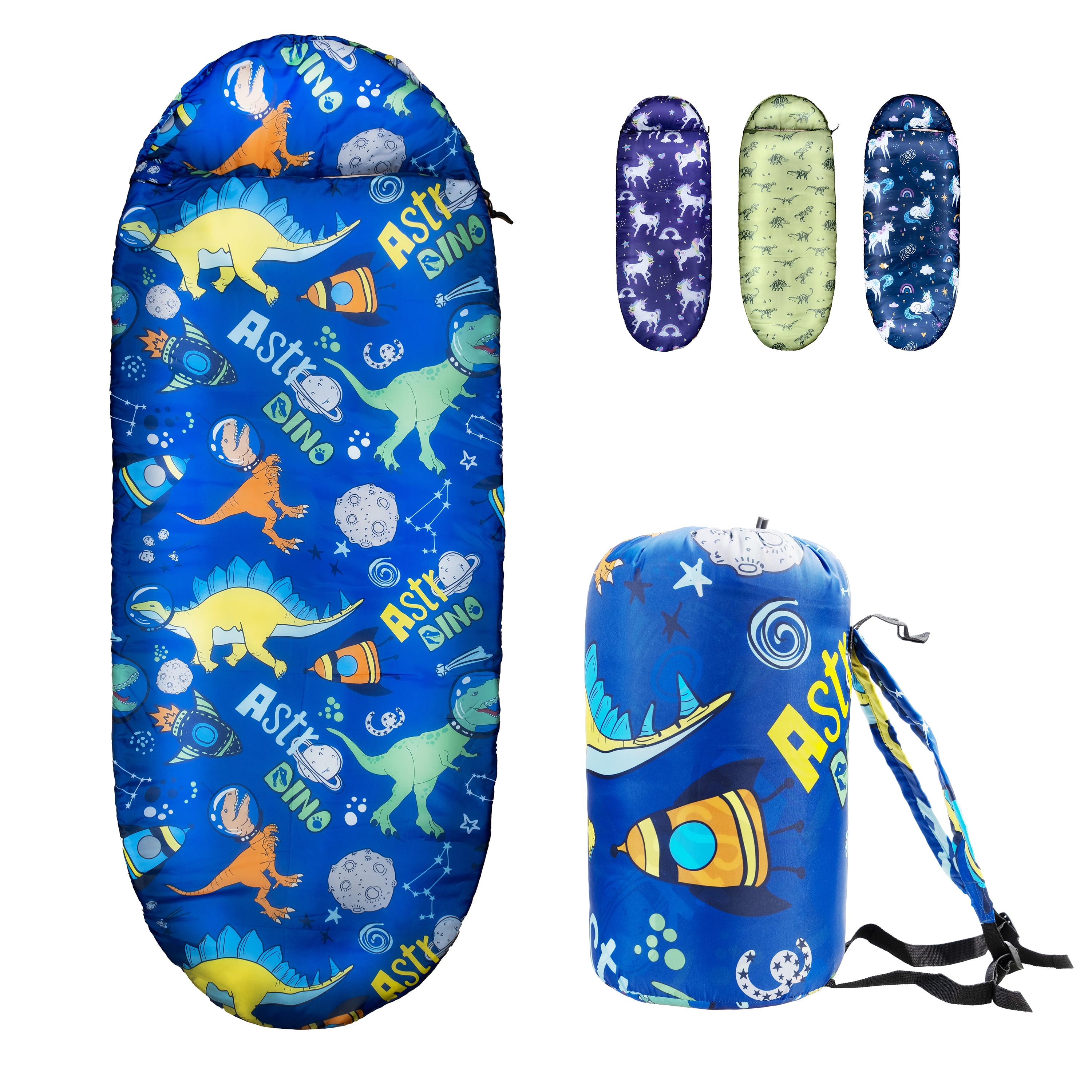 YOLO 45 Kids Indoor Sleeping Bag with Carrying Bag Space Dinosaur