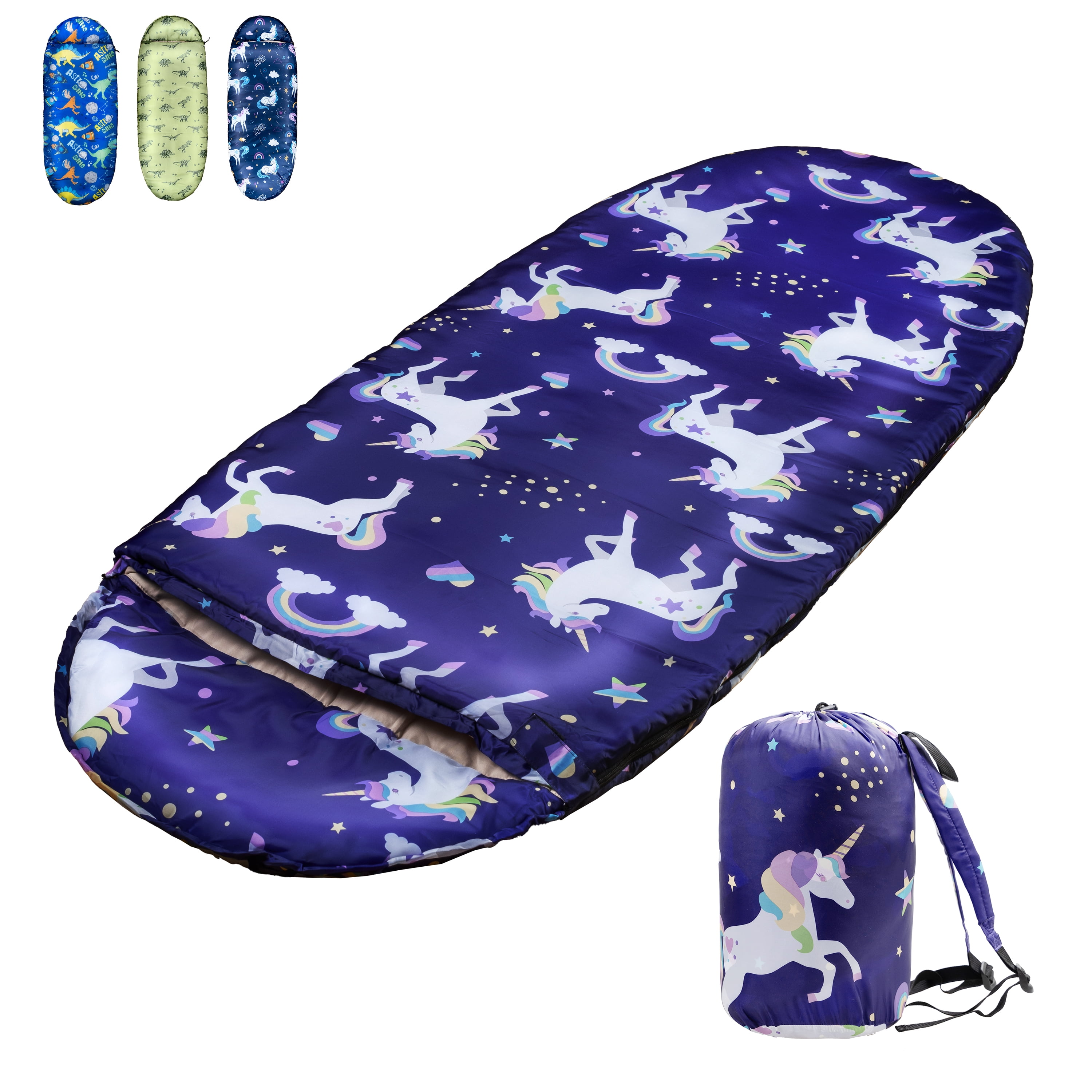 YOLO 45 Kids Indoor Sleeping Bag Unicorn Rainbow Design, Youth Size