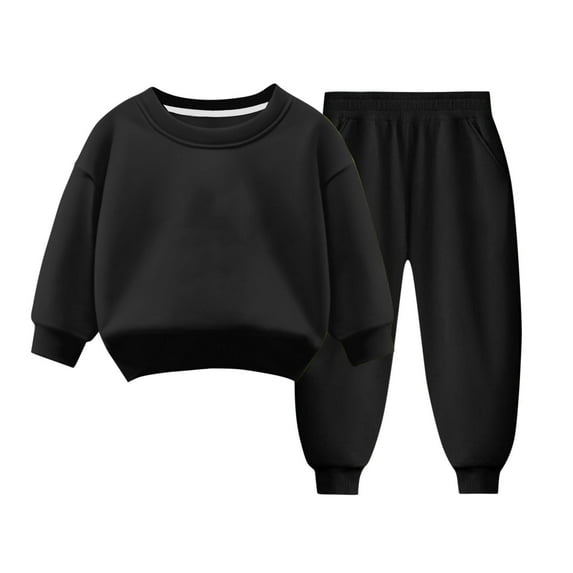 Kids Sleepwear New Solid Color and Multi-color Boys and Girls Hoodie and Pants Set Children Velvet Casual Hoodie Winter Loungewear Set 2PCS Fall Winter Outfits Black 7 Years