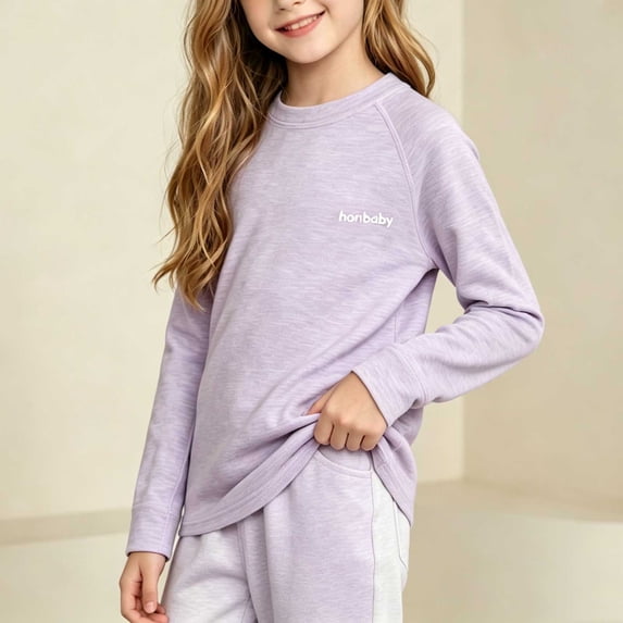 Kids Sleepwear - Solid Color, Long Sleeve and Crew Neck, Coordinated ...