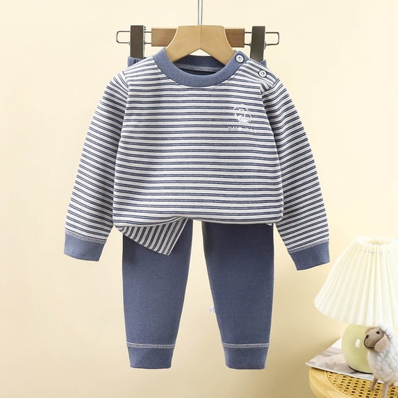 Kids Sleepwear, Striped, Long Sleeve and Crew Neck, Casual Clothing Set ...