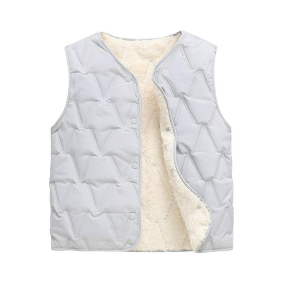 Kids Sleeveless Quilted Jacket Vest with Sherpa Fleece Lining Hoodless Button Down Boys Girls Winter Waistcoat (13 Years, Gray)