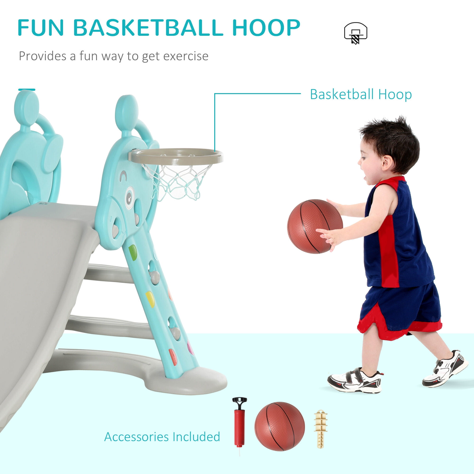 Foldable Slider Kids Slide Qaba 2 in 1 Kids Slide with Basketball Hoop, Foldable ...