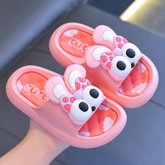 Kids Slide Sandals Cute Bunny Water Shoes Non Pool Sliders Comfortable (Pink 10.5-12 Years)