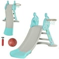 thumbnail image 1 of Kids Slides Qaba 2 in 1 Kids Slide with Basketball Hoop, Foldable Toddler Freestanding Slider Playset, for 18 months -4 Years Deer Shaped, Includes Basketball, Pump - Blue,Outdoor Kids Slides, 1 of 10