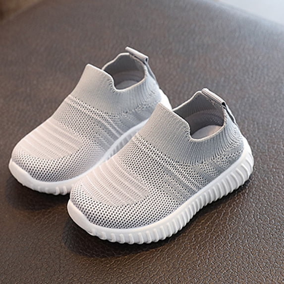 Kids Slip On Knit Sneakers, Boy's Girl's Toddlers Canvas Shoes Slip-On Lightweight Kids Sneakers Casual Skin-Friendly Walking Running Shoes With Multicolor Sole (Toddler/Little Kids), Gray 23/5C