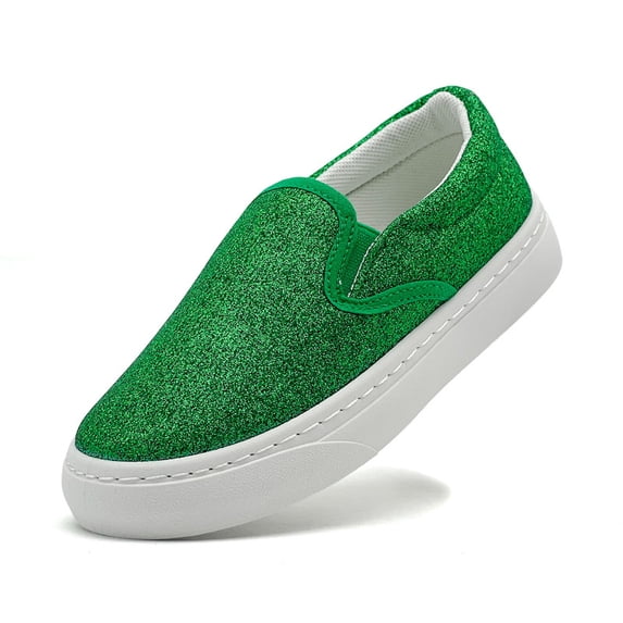 Kids Slip On Glitter Canvas Shoes Girls Boys Low Top Sparkle Casual Sneakers Breathable Non-Slip Outdoor School Shoes For Toddler Little Big Kid